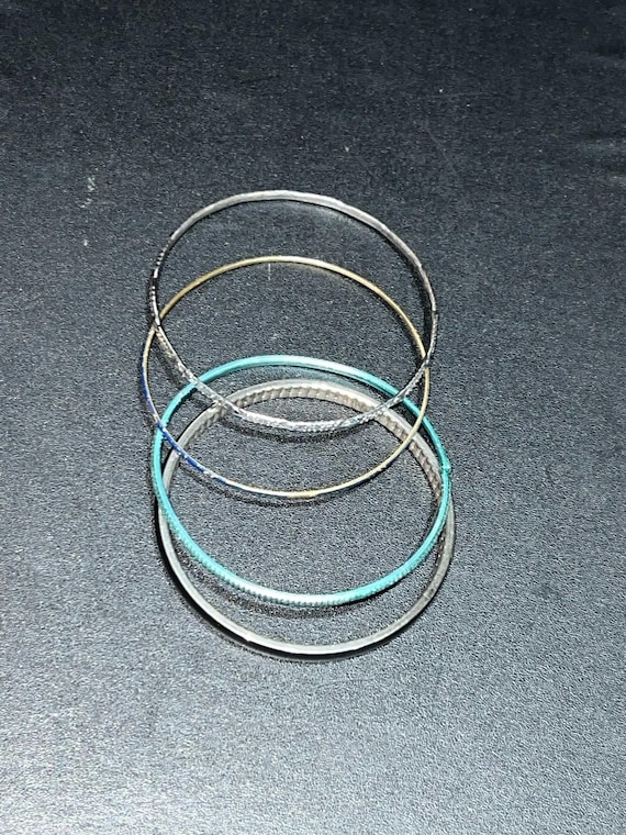 Vintage Stackable Bangle Set - 4 Piece Mixed Meta… - image 7