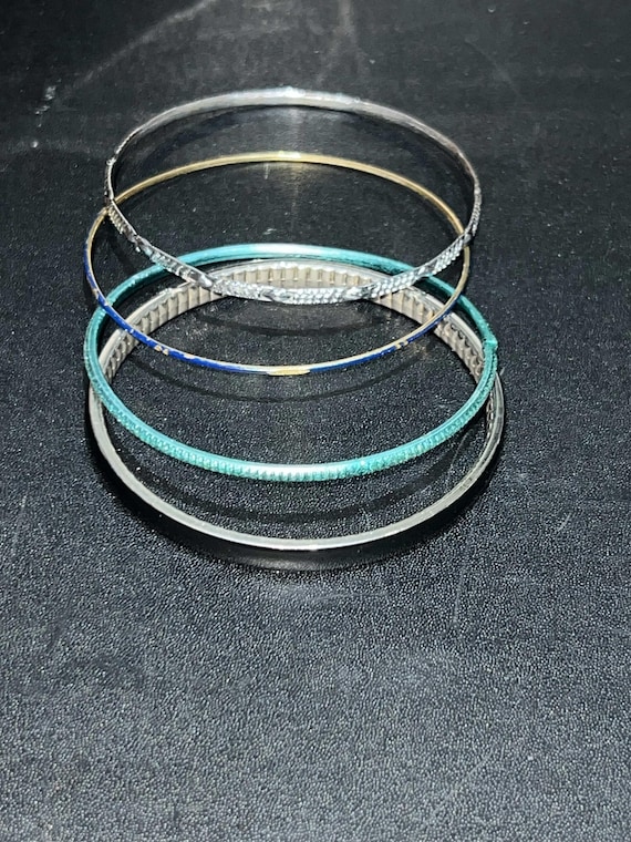 Vintage Stackable Bangle Set - 4 Piece Mixed Meta… - image 5