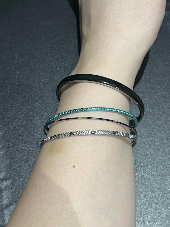 Vintage Stackable Bangle Set - 4 Piece Mixed Meta… - image 2
