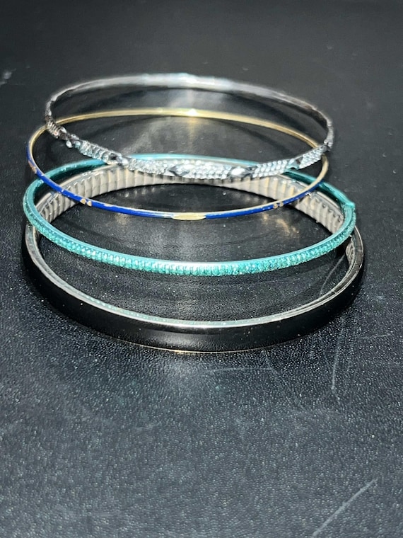 Vintage Stackable Bangle Set - 4 Piece Mixed Meta… - image 4