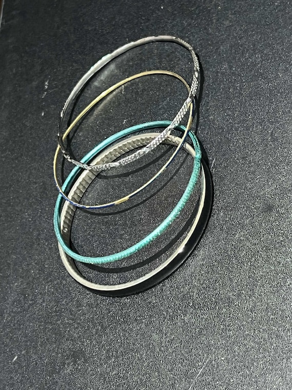 Vintage Stackable Bangle Set - 4 Piece Mixed Meta… - image 6