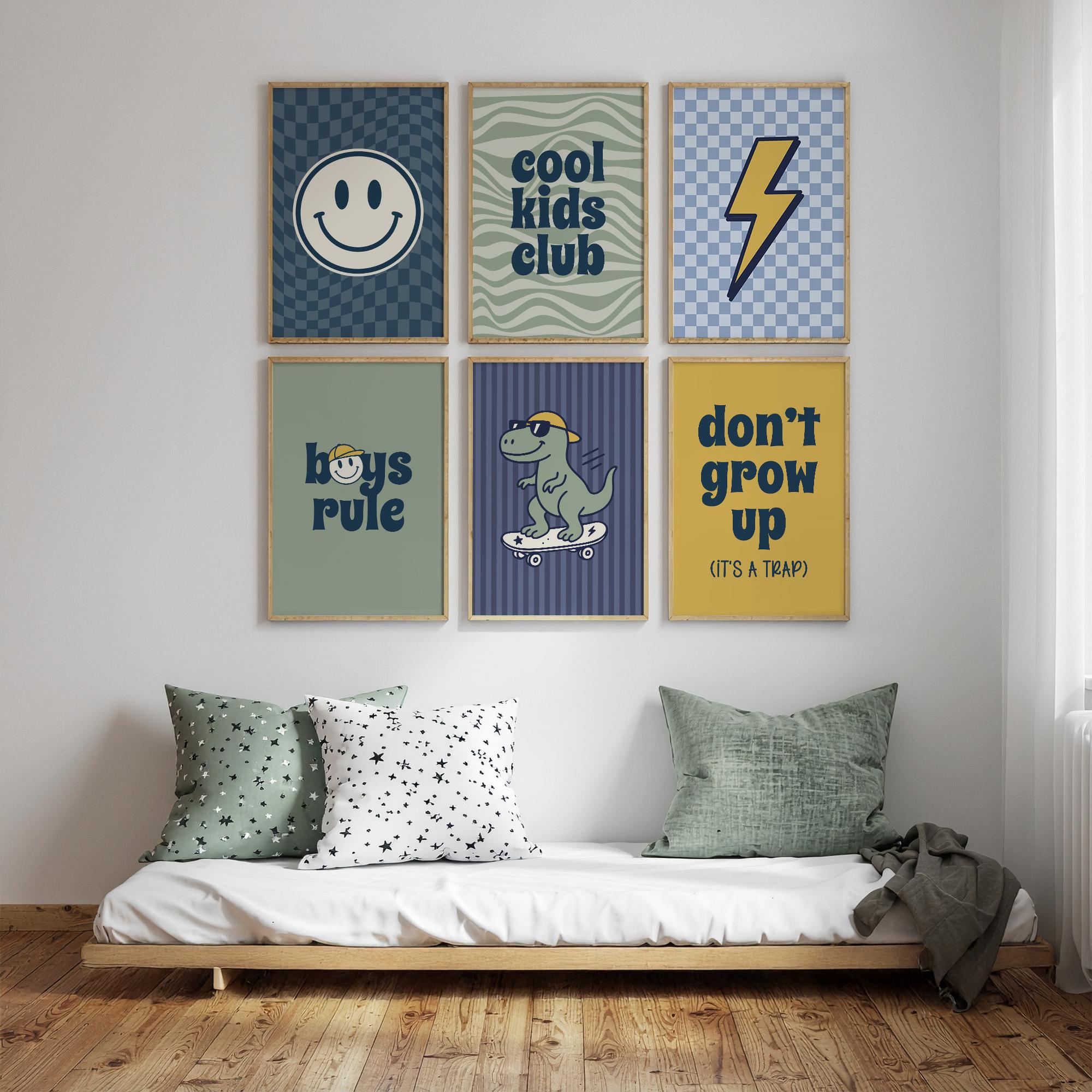 Retro Boys Wall Art Set of 6 – Modern Kids Room Decor Custom Size - Etsy