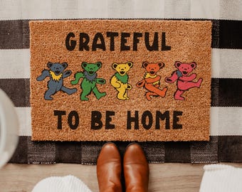 Colorful Grateful To Be Home Doormat, Dancing Bears Doormat, Funny Mat, Outdoor Decor, Welcome Door Mat, Cute Doormat, Best Friend Gift