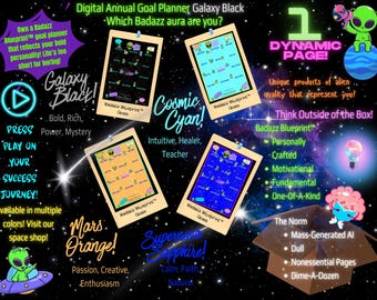 Annual Goal Planner (Galaxy Black) | Productivity Journal | Annual Tracker | Full Year | 12 Month at a Glance | Home Management | Minimalist