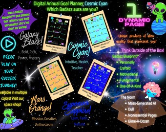 Annual Goal Planner (Cosmic Cyan) | Yearly Milestone | Personal Growth | Home Checklist | Aesthetic Productivity | Monthly Habit Tracker