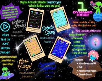 2026 Digital Calendar (Cosmic Cyan) | Full Year | Sunday Start | Annual Schedule | Yearly at a Glance | Household Management Planner