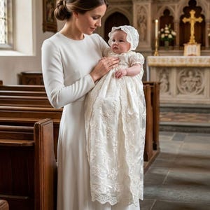 dress baptism mother Nicolette's Couture Leah Christening Gown for Female - White Includes matching lace bonnet to complete her gorgeous look Mother Christening Gown Near Me