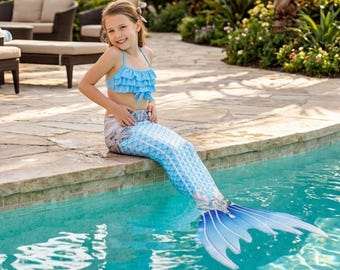 Kids Swimmable Mermaid Tail Swim Costume Outfit, Mermaid Swimming Set