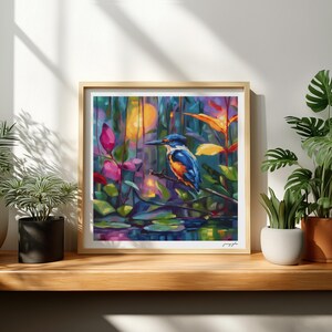 Colorful Kingfisher Oil Painting Print - Magical Realism Bird Wall Art image 6