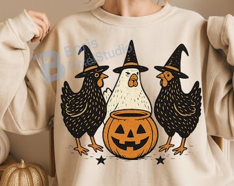 Witch Chickens PNG: Funny Halloween Farmhouse Clipart (Digital Download)
