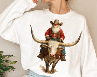 Cowboy Santa PNG | Western Christmas Sublimation Design for Country Holiday Shirts