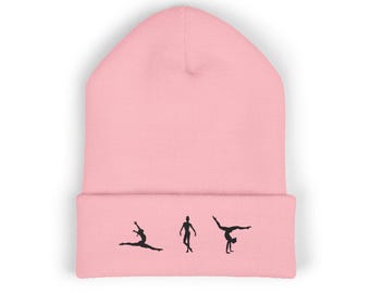 Gift for Gymnast Minimalist Team Gift for Dance Coach Beanie Embroidered Cuffed Hat for Dancer and Gymnast Dancing Silhouette Beanie
