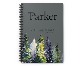 Personalized Monogram Gray Mountain Spiral Notebook Ruled Prayer Faith Journal for Him Religious Custom Initial Prayer Book
