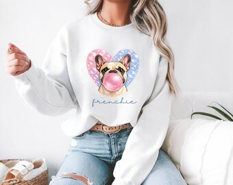 Personalized French Bulldog Crewneck Custom Dog Mom Sweatshirt Puppy Valentine's Day Sweatshirt Bull Dog Shirt Pet Lover Gift