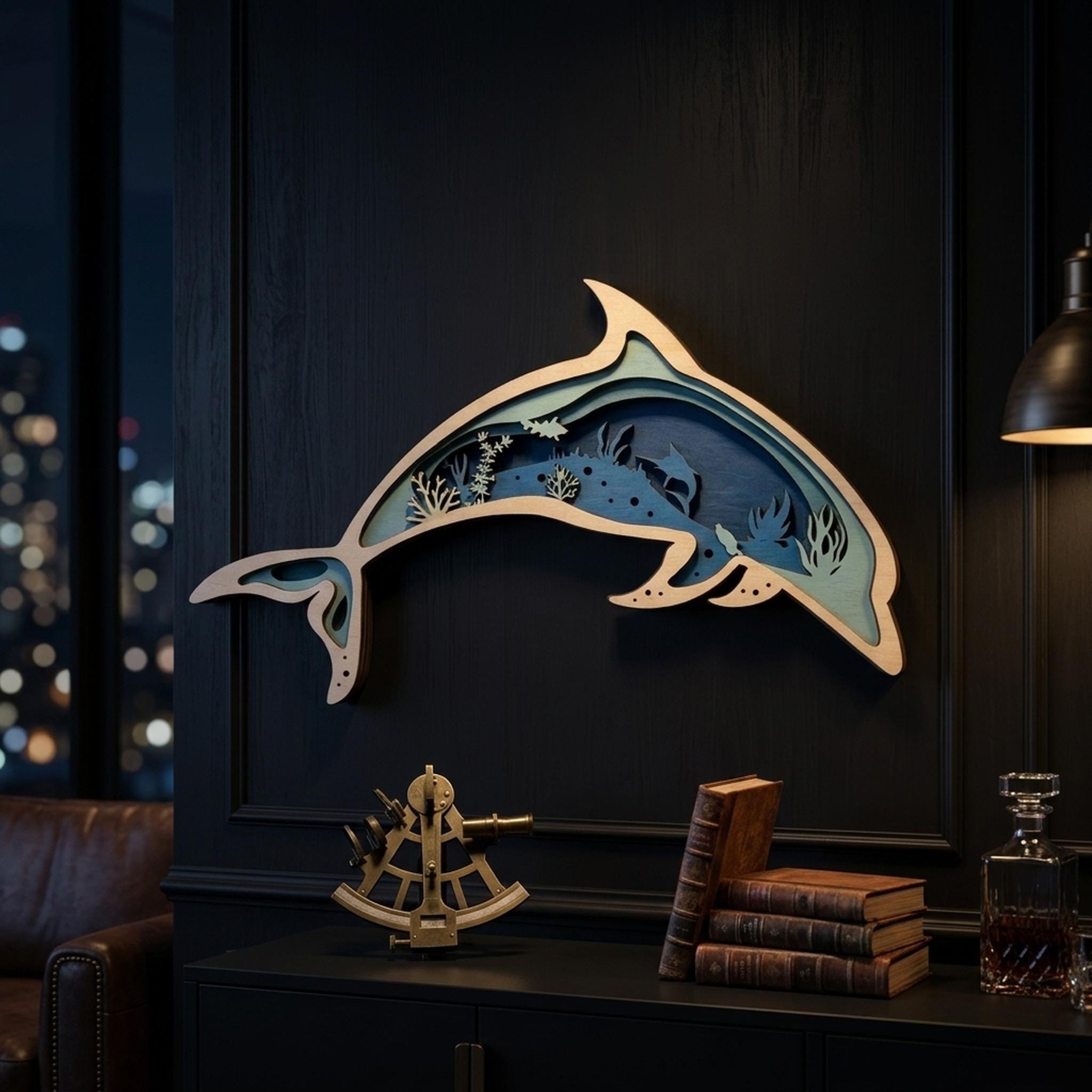 Layered Dolphin SVG, 3D Ocean Shadow Box Template, Nautical Wall Decor ...