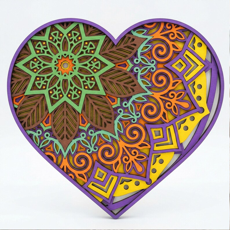 Layered Heart Mandala SVG File for 3D Laser Cut Wood Art - Etsy