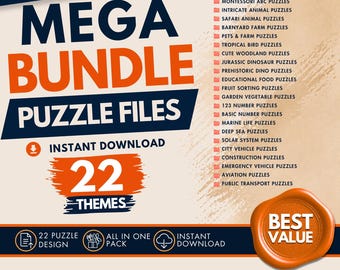 22 Kinder Puzzle SVG Mega Bundle | Montessori Alphabet Tier Dinosaurier Laser geschnitten Dateien