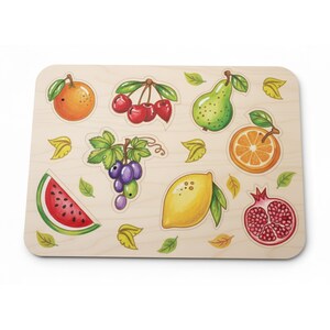 Puzzle de fruits pour tout-petits (SVG) | Tableau d'apprentissage Montessori | Fichier de découpe laser Glowforge | Jouet en bois Montessori (SVG) | Glowforge CNC