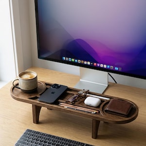 Archivo de corte láser para organizador de escritorio moderno / Soporte elevador para monitor SVG / Bandeja organizadora de madera DXF