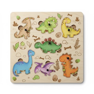 Dinosaur Puzzle SVG | Laser Cut File, Kids Wooden Toy (Digital Download