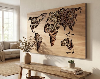 Multilayer World Map Mandala, Laser Cut 3D Wall Art Layered SVG File