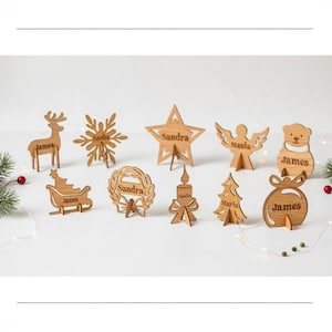 Tavolo di Natale fai da te / Etichette per nomi di Natale / Pacchetto di 10 segnaposto natalizi in formato SVG DXF — Porta nomi personalizzati per le feste, taglio laser