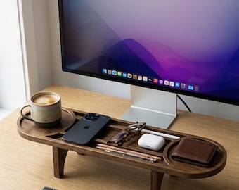 Modern Desk Organizer Laser Cut File | Monitor Stand Riser SVG | Wood Valet Tray DXF