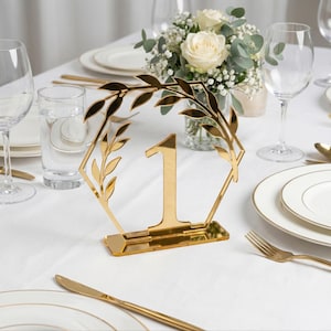 Modern Hexagon Botanical Table Numbers Svg File For Laser Cutting 1 to 20