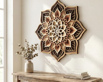 Archivos de corte láser de mandala multicapa, arte mural de madera 3D de 9 capas SVG DXF