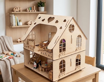 Fichier découpé au laser pour maison de poupée en bois, plans de découpe vectoriels en contreplaqué