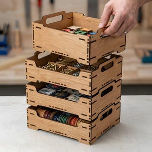 Stackable Box SVG | Modular Wood Desk Organizer | Laser Cut File | DXF AI | Commercial Use