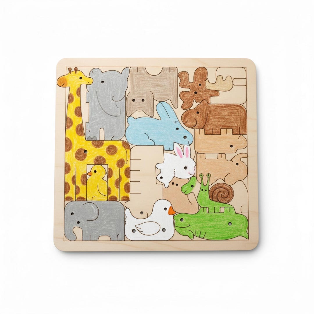 Safari Animal Puzzle SVG DXF AI — Montessori Jungle Learning Board for ...