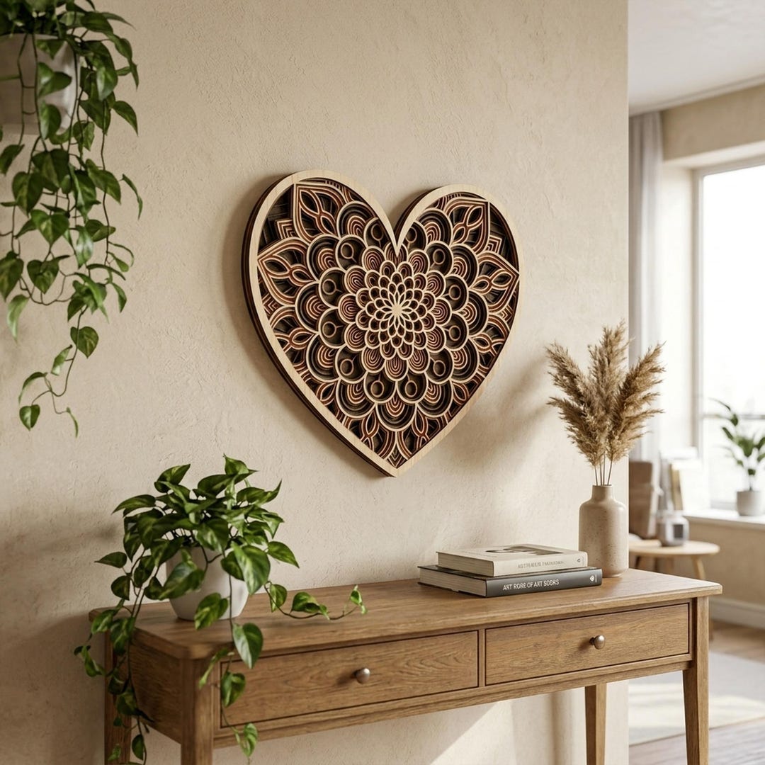 3D Layered Heart Mandala SVG | Boho Wood Wall Art, Laser Cut File ...