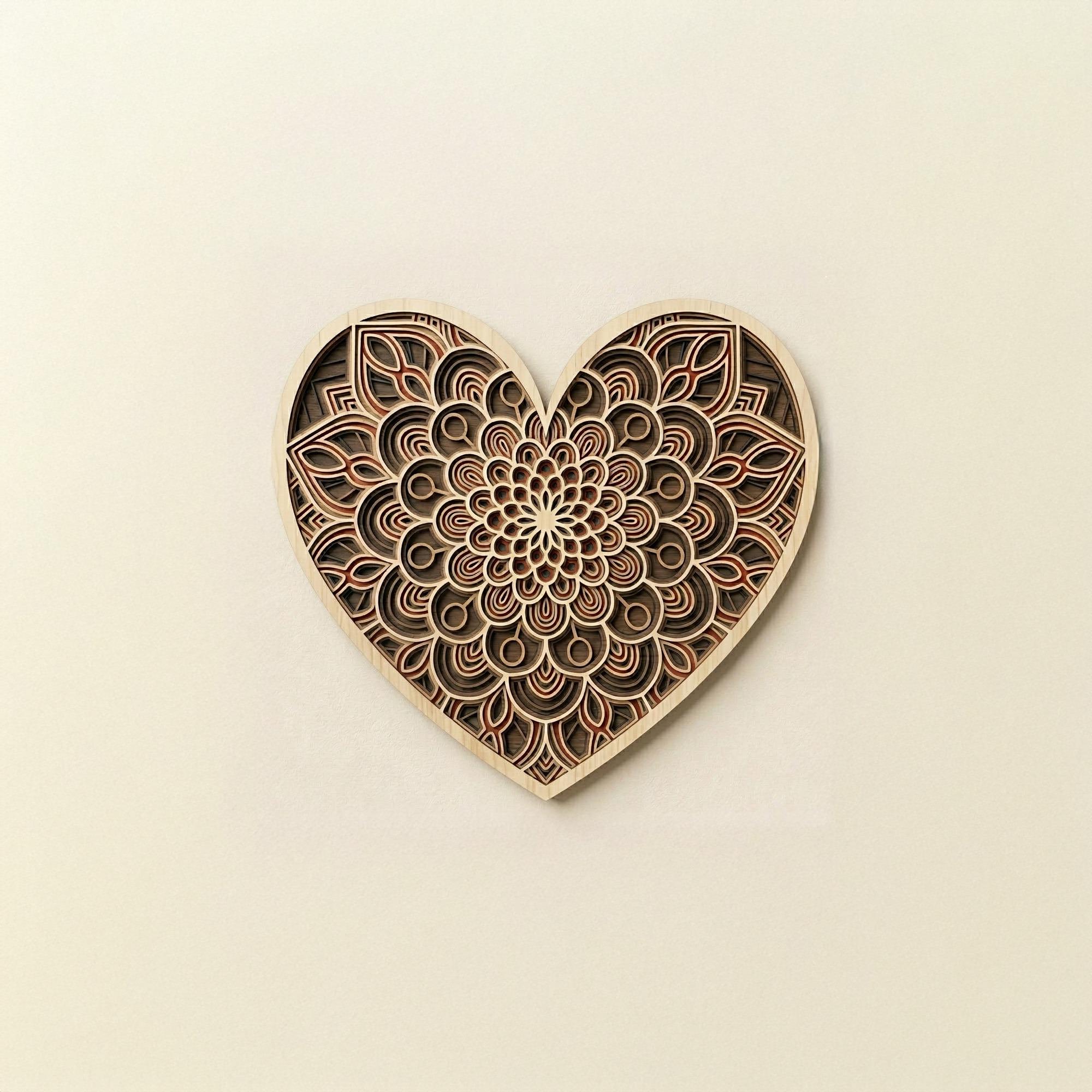 3D Layered Heart Mandala SVG | Boho Wood Wall Art, Laser Cut File ...