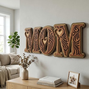 Multilayer MOM Sign Laser Cut Files 3D Layered Wood Art SVG for Mothers Day
