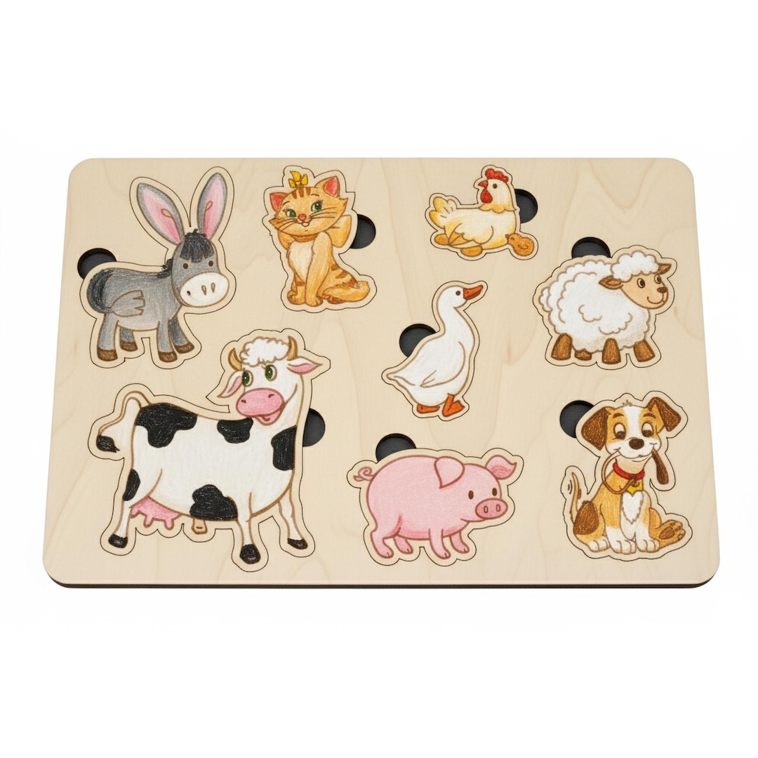 Farm Puzzle SVG, Wooden Kids Puzzle, Montessori Toy File, Laser Cut ...