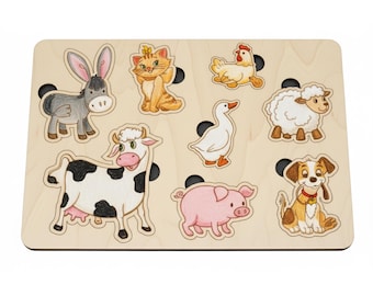 Farm Puzzle SVG, Wooden Kids Puzzle, Montessori Toy File, Laser Cut Animal Shapes