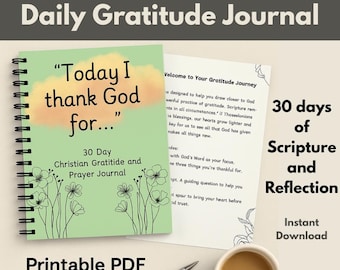 Journal de gratitude de 30 jours | Journal quotidien des Écritures et des prières | Journal de la foi imprimable PDF | Dévotion chrétienne pour les femmes et les enseignantes
