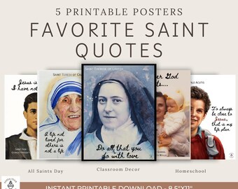 Conjunto de pôsteres de citações de santo católico | Santa Teresinha, Madre Teresa, Santa Gianna, Pier Giorgio, Carlo Acutis | Impressões digitais para sala de aula em outubro