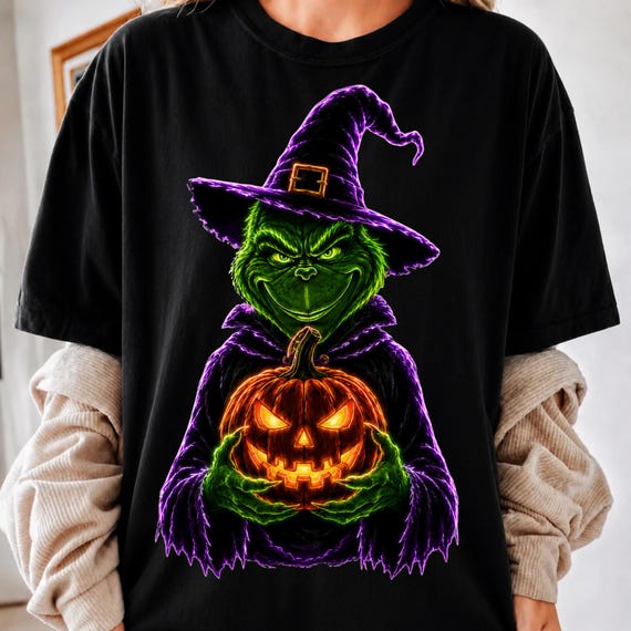 Neon Halloween Grinc PNG | Preppy Green Guy Witch Shirt Design | Spooky Season Pumpkin Sublimation | Digital Download