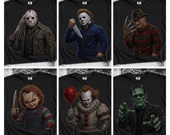 Rhinestone Halloween PNG Bundle | Preppy Horror Characters Shirt Design | Trendy Scary Movie Sublimation | Digital Download