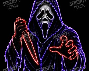 Neon Halloween Ghostface Png | Preppy Horror Character Shirt Design | Digital Download