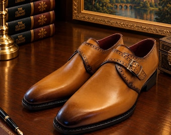 handmade monk strep leather shoes for men made to order with PERFECT Quality