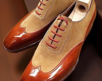 Men’s Handmade New Two-Tone Leather Suede Oxford Lace-Up Formal Dress Shoes