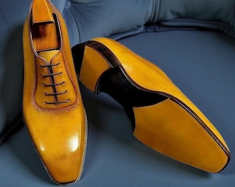 Handmade men Tan leather oxford shoes, formal dress leather