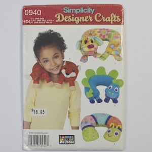 Simplicity 0940 UNCUT Kids Neck Pillow Sewing Pattern Dragon Fox Dog Caterpillar