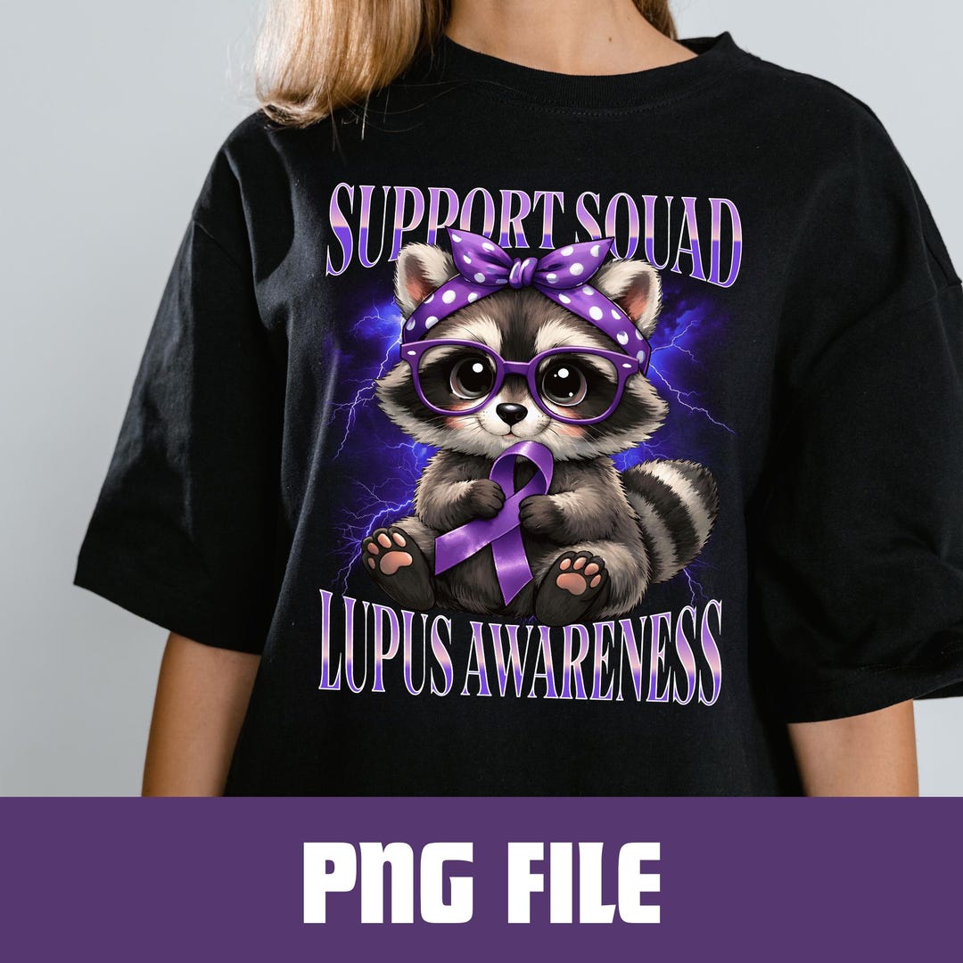 Autoimmune Support Ribbon Lupus Awareness PNG, Purple Ribbon Raccoon PNG, Lupus Support Squad ...