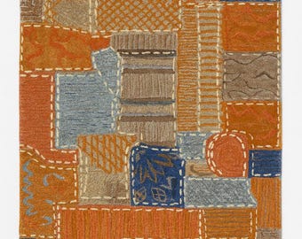 Individueller Moderne Kunst Wollteppich Orange + Blau – Handgefertigtes abstraktes Design