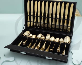 Luxury Gold Cutlery Set, 92 pieces Stainless Steel Flatware, Elegant Tableware, Gift Box