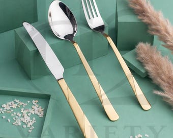 Luxury Half Gold Cutlery Set, Stainless Steel Dining Utensils, Elegant Gift